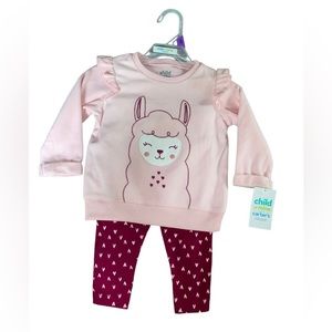 Child of Mine by Carter’s 2 Pc pink fleece set w/ embroidered llama & hearts 12M